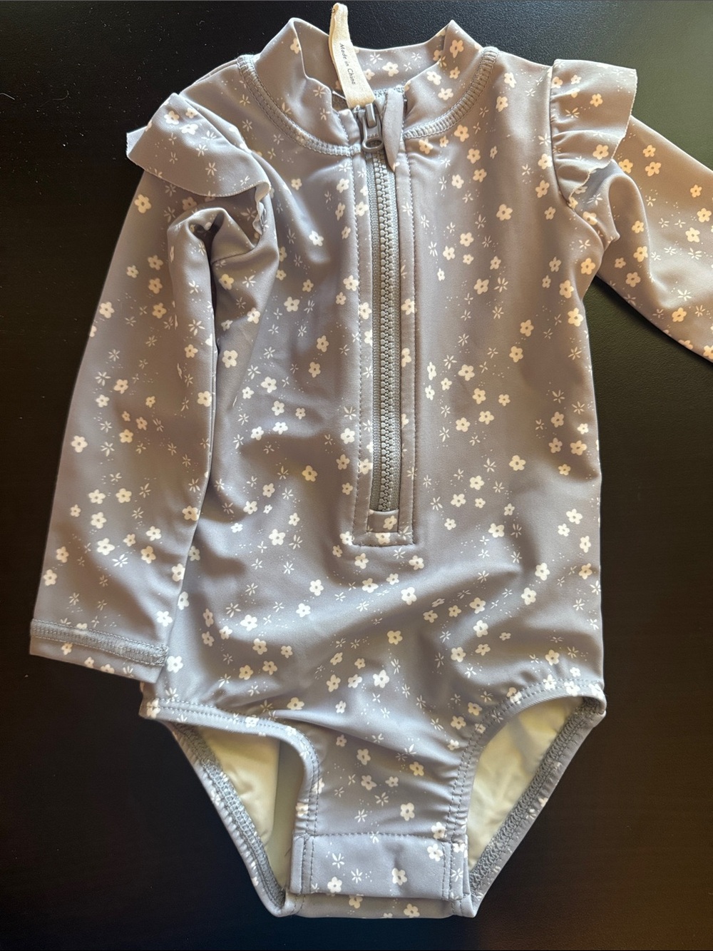 Quincy Mae Girls Long Sleeve Floral Zip Front Swimsuit - Lavender grey 0-3mo